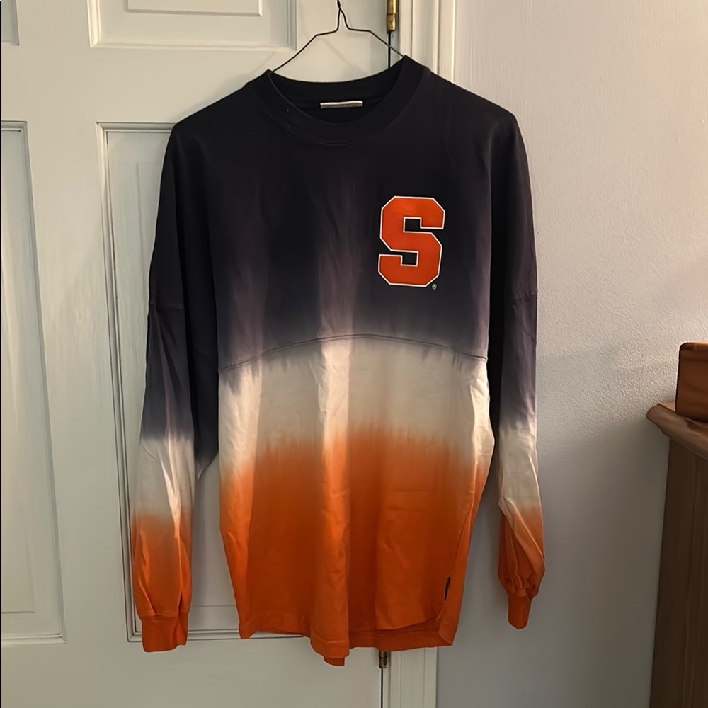 Gradient Orange and Blue Long Sleeve Tee with Crew Neck